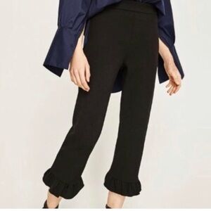 Zara Black Ankle Pants with Ruffle Detail